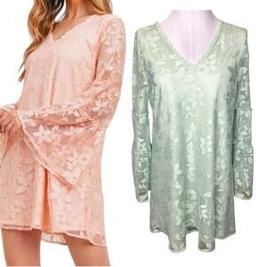 Lace Shift Dress Womens S Bell Sleeve‎ Fairycore Whimsical Coquette Cottagecore